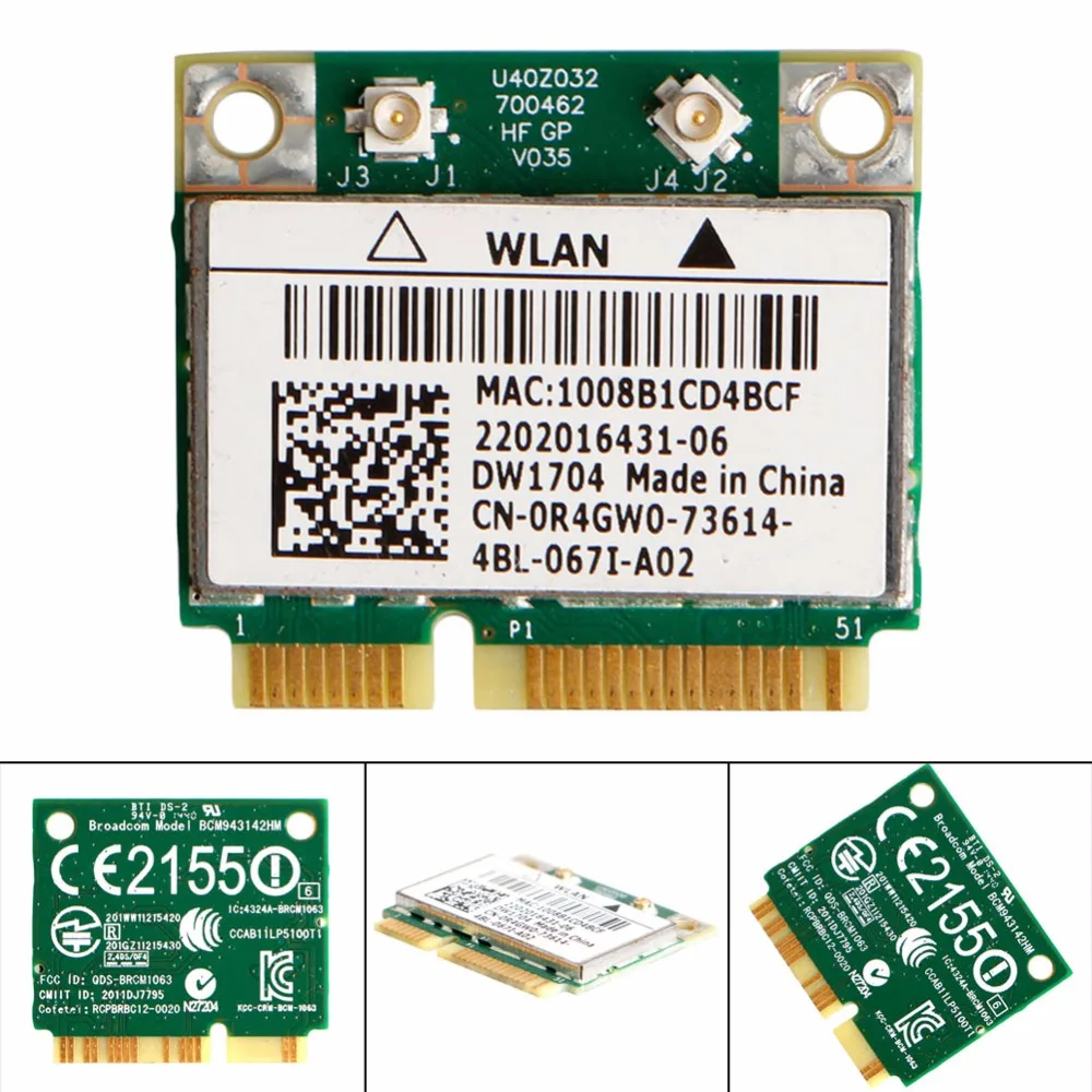 

DW1704 R4GW0 BCM943142HM Wireless WiFi 300Mbps Bluetooth 4.0 MiniPCI-E Card
