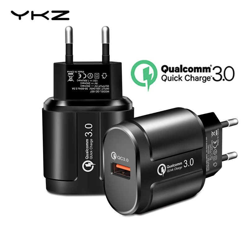 

YKZ Quick Charge 3.0 Fast Mobile Phone Charger EU Plug Wall USB Charger Adapter for iPhone 6 7 8 X MAX QC3.0 for Samsung Xiaomi