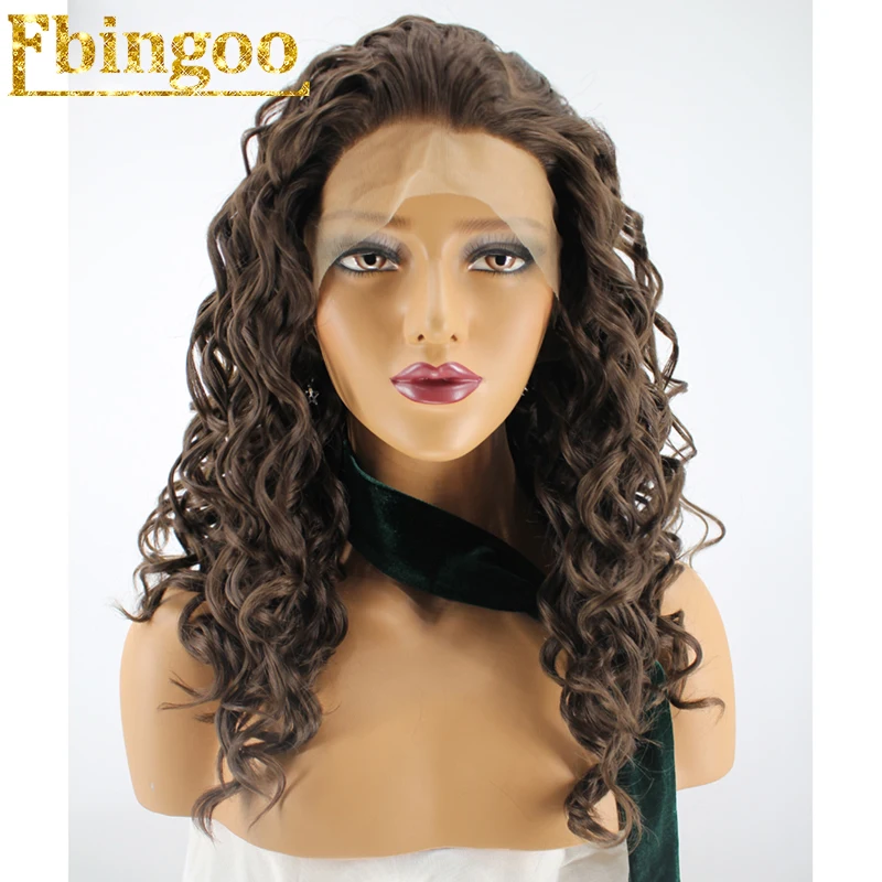 Ebingoo высокотемпературное волокно Peruca натуральные длинные кудрявые парики свободный пробор темно-коричневый синтетический парик на кружеве для женщин