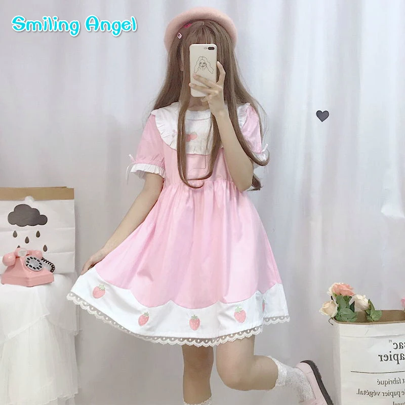 Платье в стиле Лолиты милое японское платье с клубничкой Kawaii принцессы для
