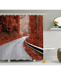 Осень декора душ Шторы мечтательный дорога печати для bathroomwaterproof и Ткань моющиеся комплект с Крючки