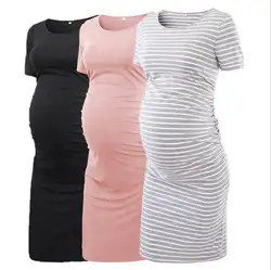 Женское облегающее платье для беременных с рюшами; Повседневное платье с короткими рукавами и 3/4 рукавами для повседневной носки или душа