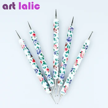 

5 Pcs/Set 2-Way Flower Prints Nail Design Dotting Tools Set Spot Swirl Marbleizing Drawing Polish Dotter Pen Nail Art Manicure