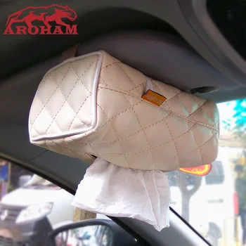 

Aroham Car Sun Visor PU leather Tissue Paper Box Case Auto Interior Decoration Car-styling Napkin Holder Bag Clip Beige