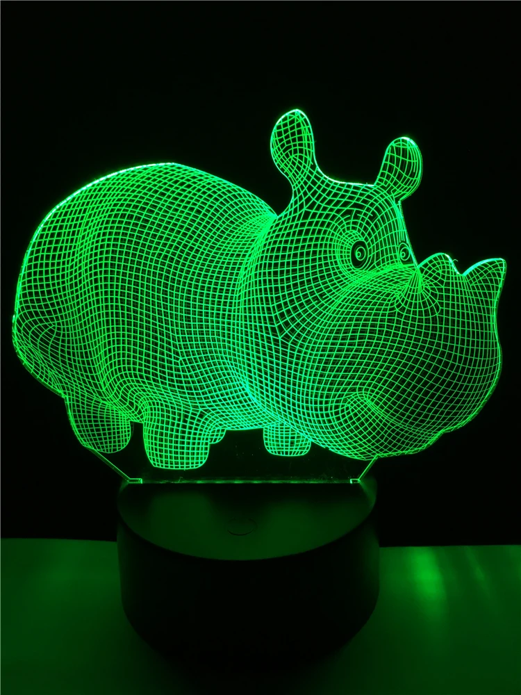 Новый Красочный молодой носорог 3D 7 цветов меняющаяся настольная лампа