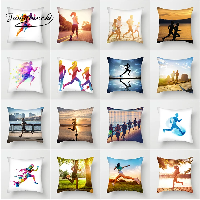

Fuwatacchi Jogging Pattern Cushion Cover Sports Pillow Cover For Decor Home Sofa Living Square Linen Throw Soft Pillowcases