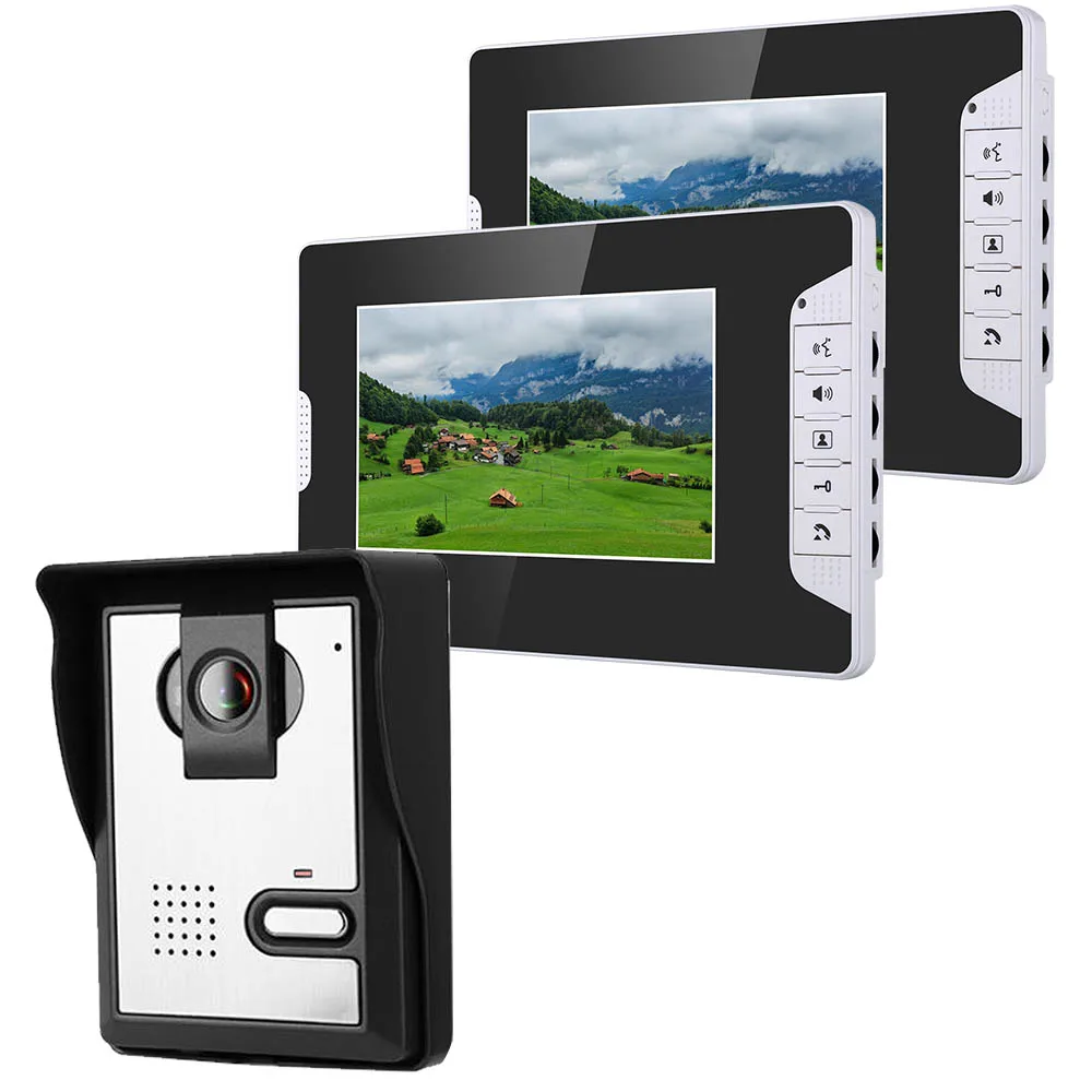 

MOUNTAINONE 7 Inch Video Door Phone Doorbell Intercom Kit 1-camera 2-monitor Night Vision with 700TVL Camera