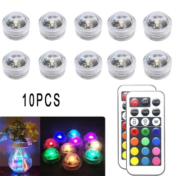 

Underwater Submersible Vase 10 Led Remote Controll RGB Candle Light Battery Operated Night Lamp Outdoor Party Pool Decoration