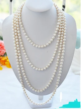 

FREE SHIPPING 00191 round white freshwater cultured pearl necklace
