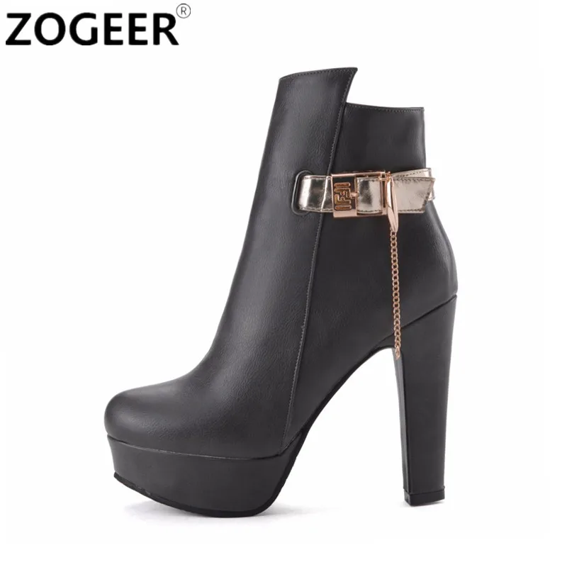 

Plus size 48 New 2017 Fashion Women Ankle Boots High Heels Buckle Motorcycle Boots Platform Black White pu leather Shoes Woman