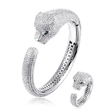 Бренд Green Eye AAA циркон браслет «леопард» и кольцо Ювелирные наборы для женщин мужчин Роскошные модели животных свадебные аксессуары наборы подарки