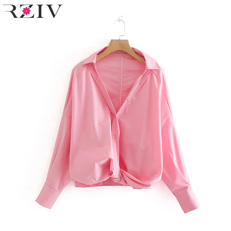 RZIV الصيف قميص نسائي عارضة الصلبة اللون الخامس الرقبة قميص