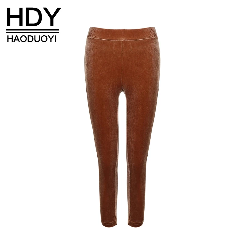 

HDY Haoduoyi Autumn Light Brown Velvet Women Pants Shaping Elastic Waist Basic Comfort Casual Pencil Pants 2016