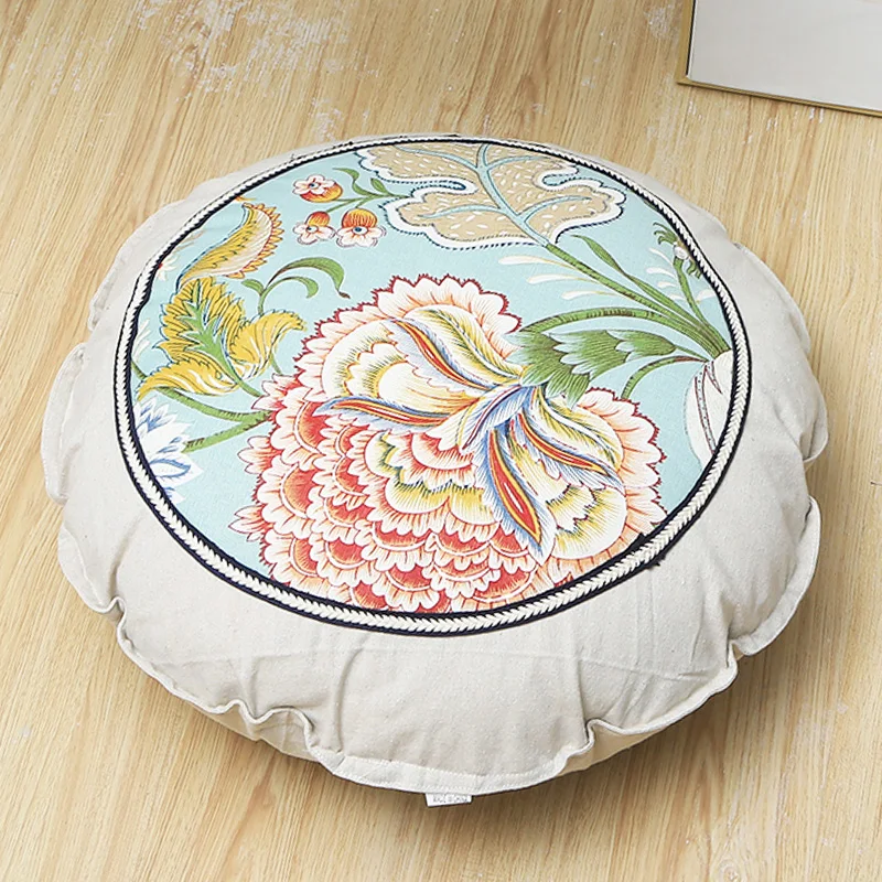Татами круглая подушка в японском стиле из хлопка и льна пасторальный стул в цветочек Подушка с принтом моющаяся Подушка медитация диван подушка - Цвет: color1