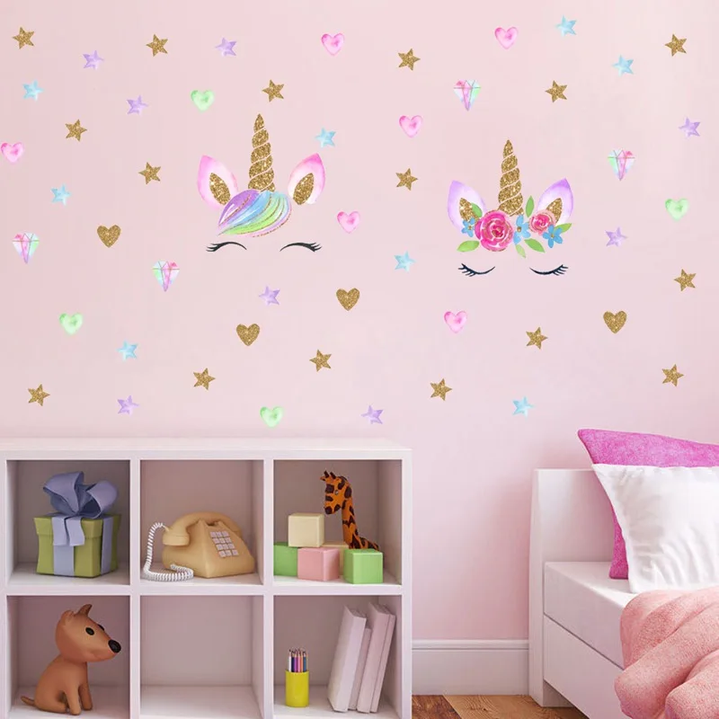 

Nordic Style Cartoon Cute Unicorns Star Heart Wall Stickers Kids Room Bedroom Kindergarten Wall Decoration DIY Graffiti Sticker