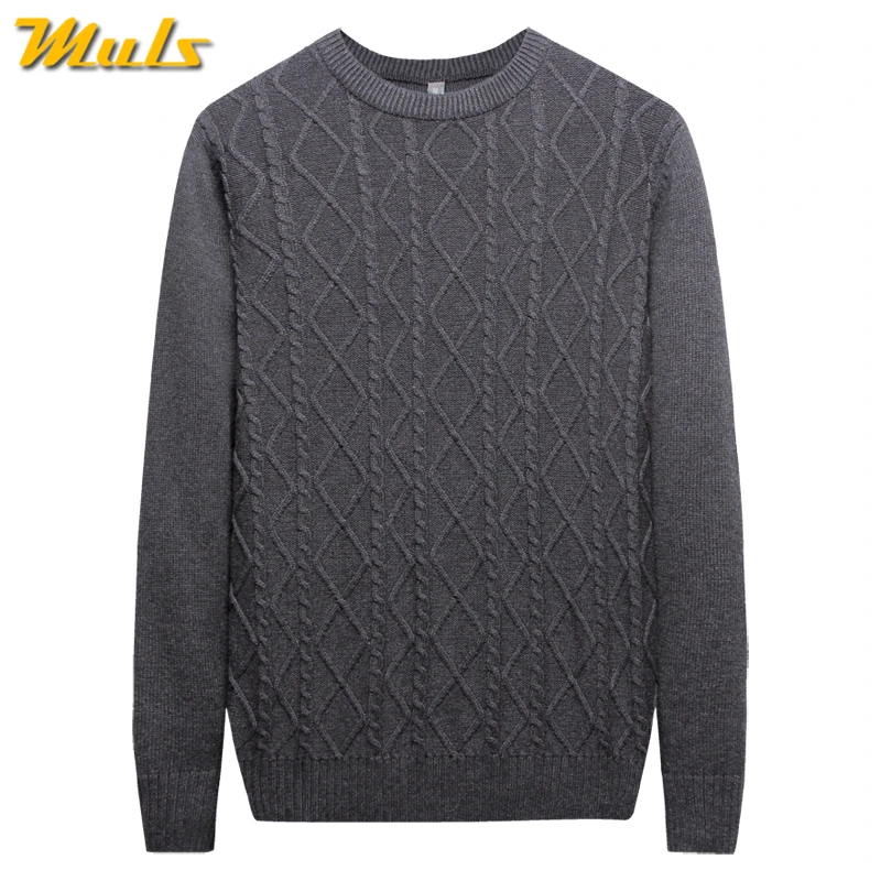 2019 Thicken Cable Knit Sweater Men Cotton Knitted Crew