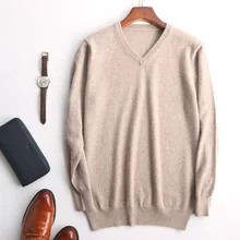 Мужские кашемировые свитера с v-образным вырезом, зимние осенние шерстяные модные однотонные пуловеры, вязаные свитера размера плюс XXXL высокого качества