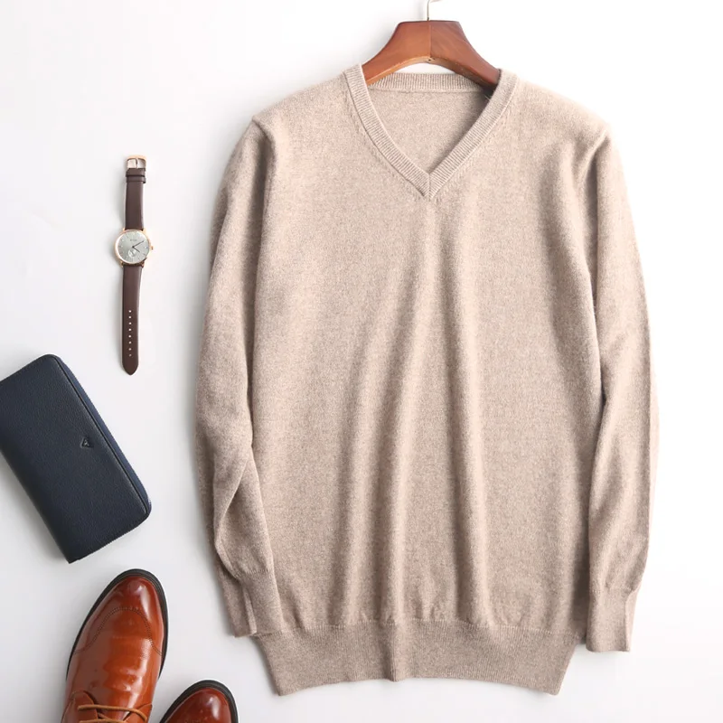 

JECH Men Cashmere V Neck Sweaters Winter Autumn Wool Fashion Solid Pullovers Knitted Sweaters Plus Size XXXL High Quality