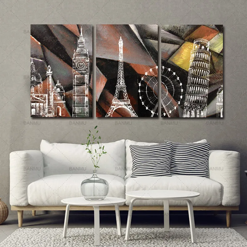 3 Panel abstract building canvas painting Home Decorative Living Room