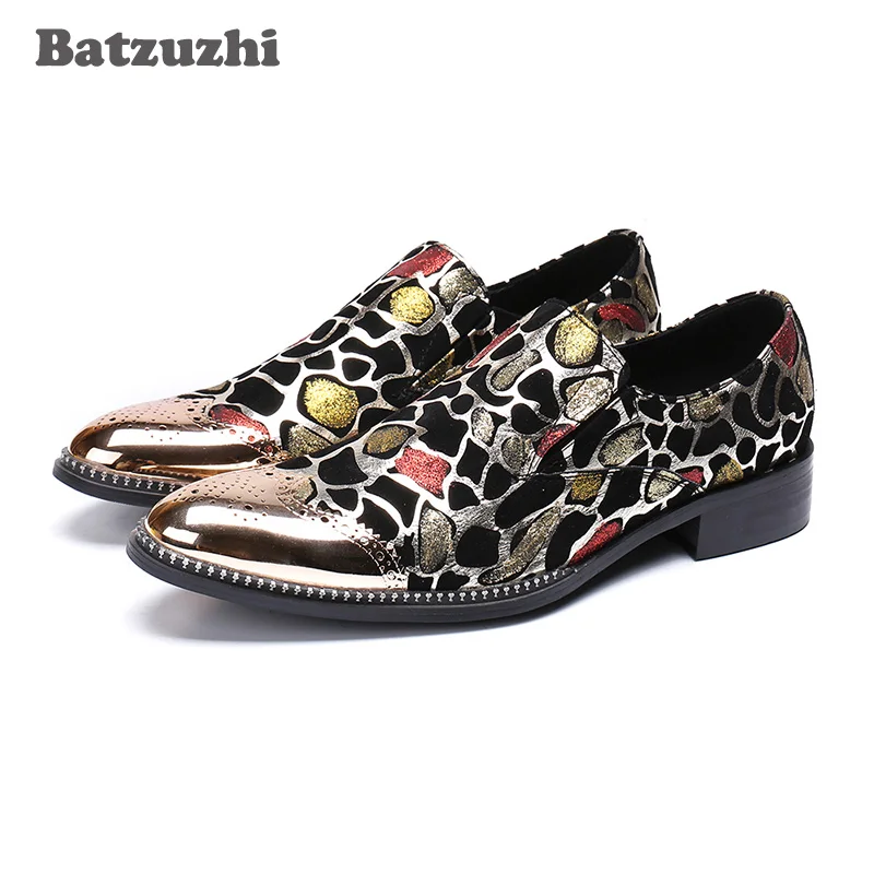 

Batzuzhi Luxury Handmade Chaussures Hommes Men Shoes Metal Cap Toe Glitter Oxford Shoes for Men Leather Dress Shoes, Big US12