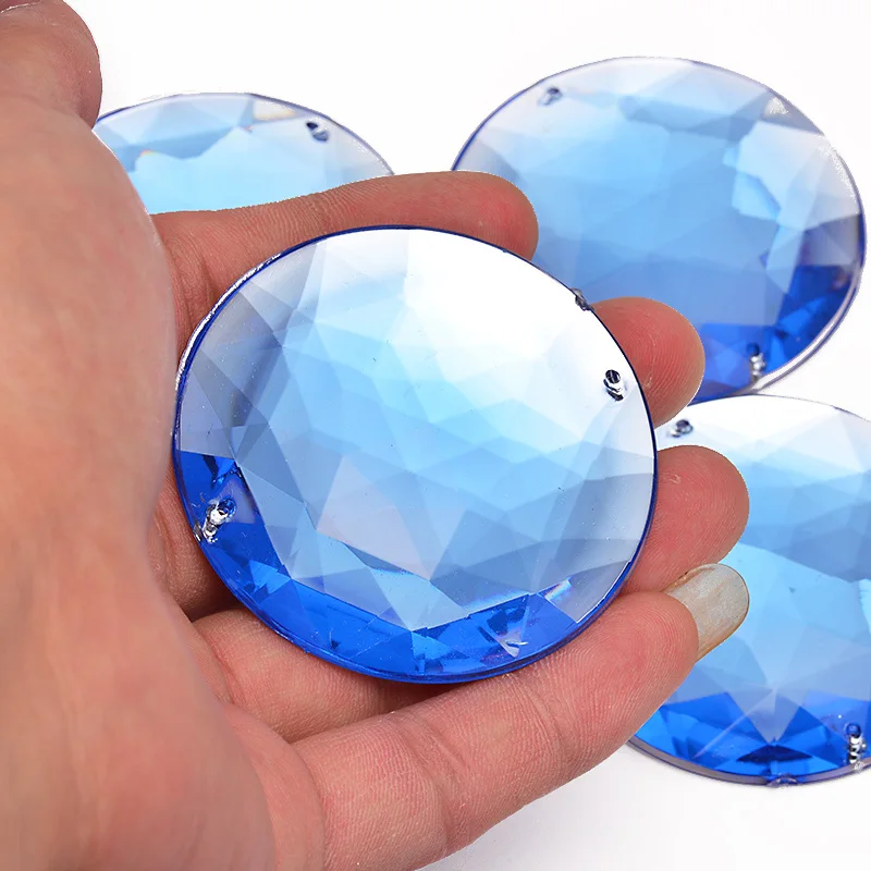 JUNAO 5 шт. 52 мм Большой пришитый кристалл AB Стразы Кабошоны с плоской задней поверхностью акриловая Хрустальная аппликация швейное украшение из страз камня - Цвет: Blue