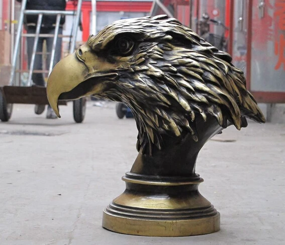 

xd 003428 15"China ART Bronze Eagle Predatory bird of prey Accipitridae hawk bust statue