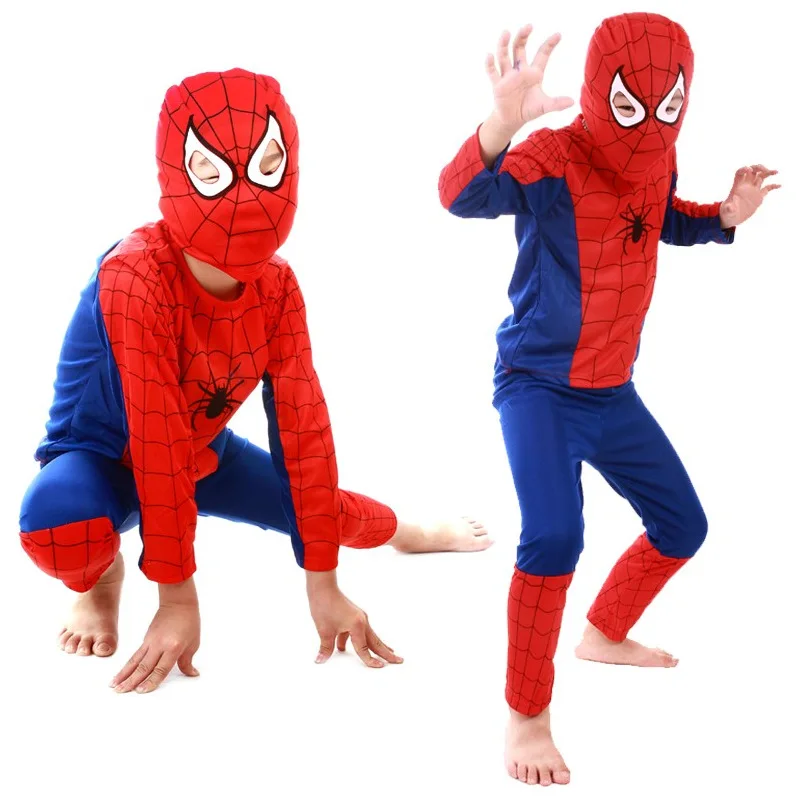 Красный костюм Человека-паука для мальчиков, черный костюм Человека-паука на Хэллоуин для детей, Карнавальная одежда, шапка, штаны, накидка, маска