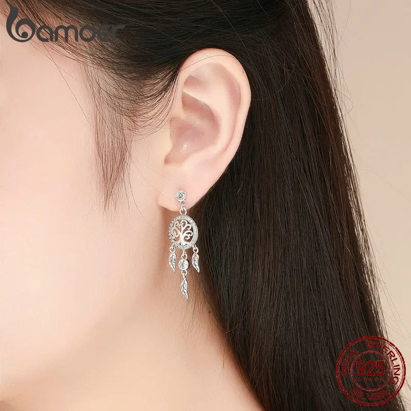 BAMOER Fashion 925 Sterling Silver Tree of Life Dream Catcher Drop Earrings for Women Vintage Sterling Silver Jewelry SCE457 - Image 5