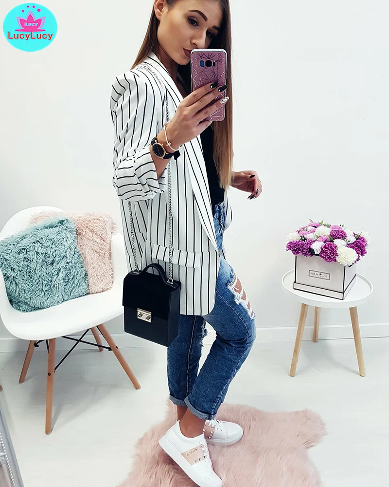 Spring and Summer Leisure Fashion Small Suit Long Sleeve Stripe Women's Jacket in Europe and America in 2019 Spring and Summer Leisure Fashion Small Suit Long Sleeve Stripe Women's Jacket in Europe and America in 2019