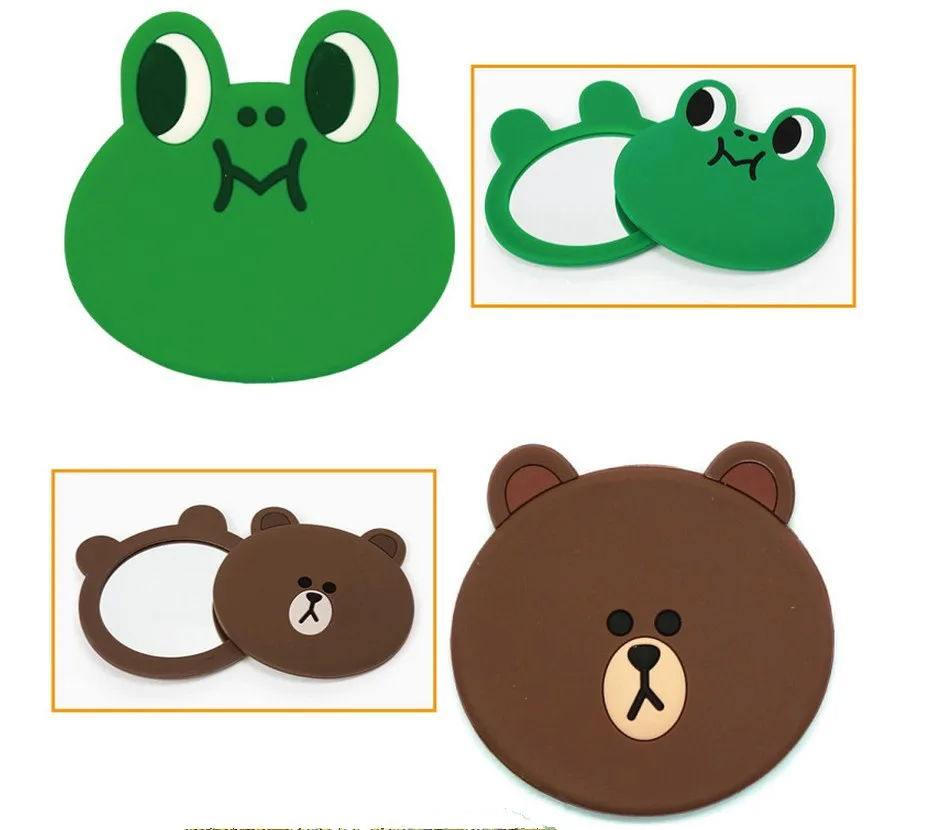 

Gift Silicone Cartoon Makeup Bear Pink Pig Children Cute Circular Colorful Style Pocket Cosmetic Round Hand Mirror