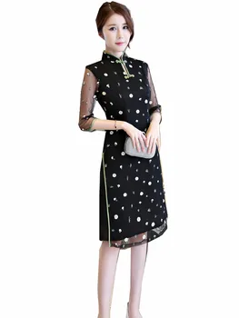 

Shanghai Story Chinese Style Dress Vietnam aodai Chinese traditional dress cheongsam dress robe chinoise Qipao Dress 2 Color