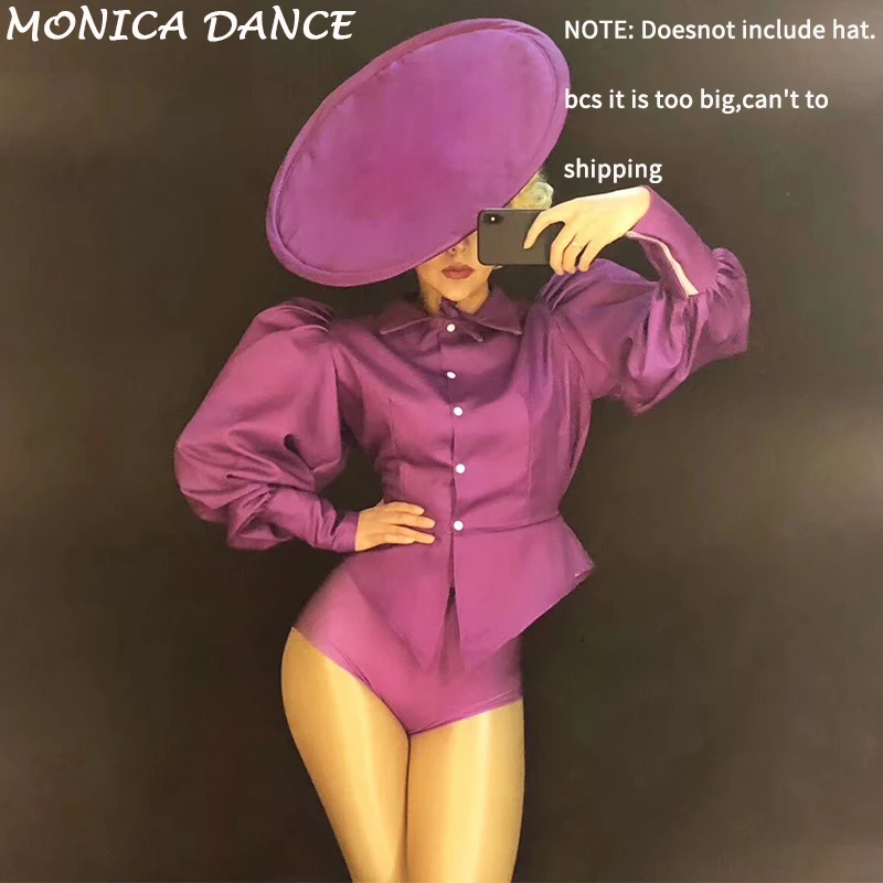

Women Sexy Stage Wear Violet DJDS Bodysuit Long Sleeve Nightclub Party Celebrate Show Dancer Singer (Without Hat Outer Ring)