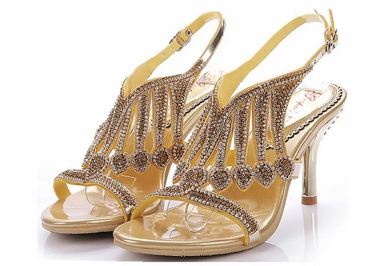 

2016 new style brand women high heels sandals fashion tassel rhinestone crystal buckle summer pumps thick heeled lady shoes34-44