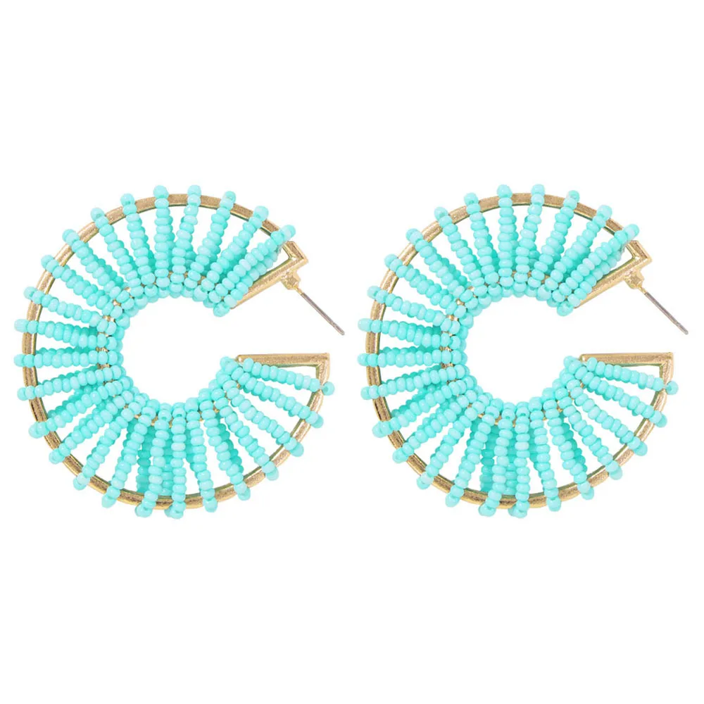Дизайн C-shaped Красочные бусины Серьги для женщин Boho ручной работы геометрические металлические полые серьги-кольца модные ювелирные изделия Bricos - Окраска металла: 004