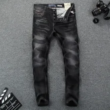 Итальянские дизайнерские модные мужские джинсы черного цвета, облегающие классические джинсы на пуговицах, высококачественные Брендовые мужские джинсы, размер 29-38