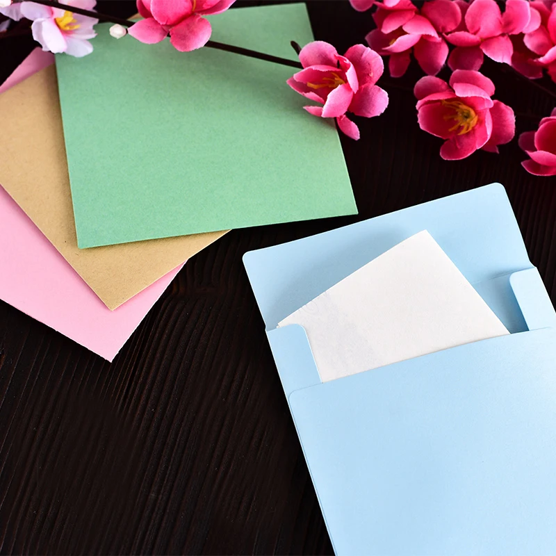 

10pcs/lot 10*10cmSolid Color Simple Kraft Paper Small Envelope Color Creative Postcard Greeting Card Stationery Storage