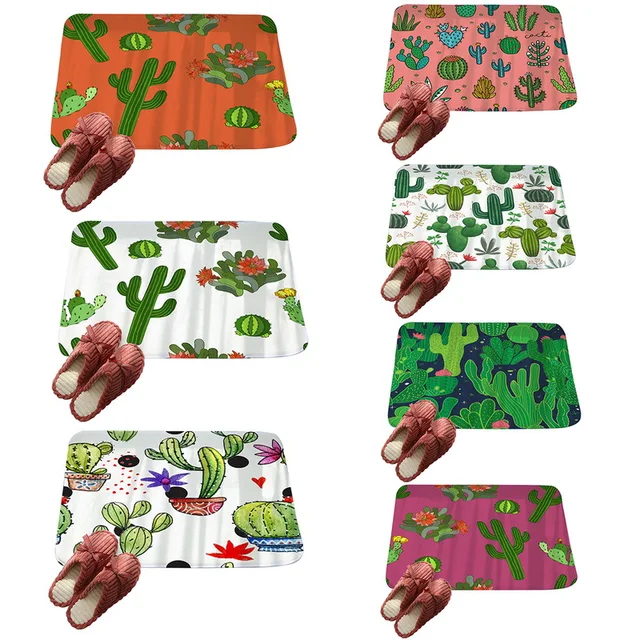 FUNIQUE Front Door Mats Tropical Plant Cactus Printed Anti-Slip Mat Living Room Bedroom Bathroom Kitchen Floor Mat Outdoor Rugs