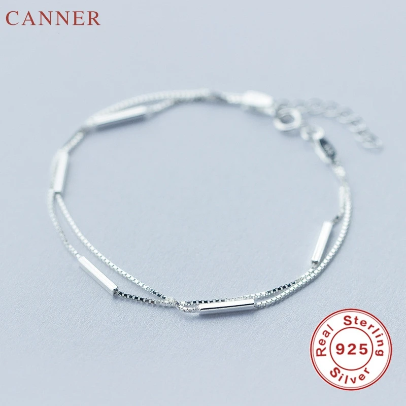 

925 Sterling Silver Bracelets for Women Simple Double Layers Chain Bracelet Female Metal Charm Bracelet pulseras mujer C40