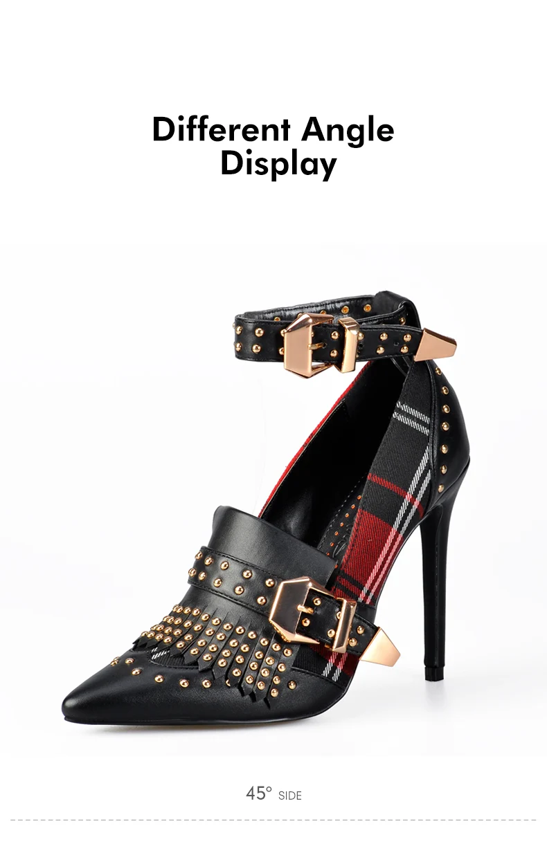 Sinsaut/туфли Mary Jane; женские туфли-лодочки Классическая шотландская клетка на высоком каблуке Bulgari; обувь с заклепками; женская обувь с ремешком на щиколотке и пряжкой