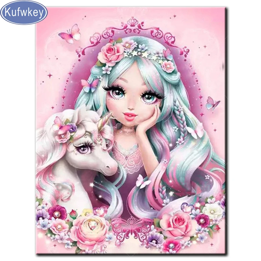 

5D DIY diamond Painting full square round drill embroidery"Girl and unicorn"picture Diamond Mosaic Cross Stitch Home Decor Gifts