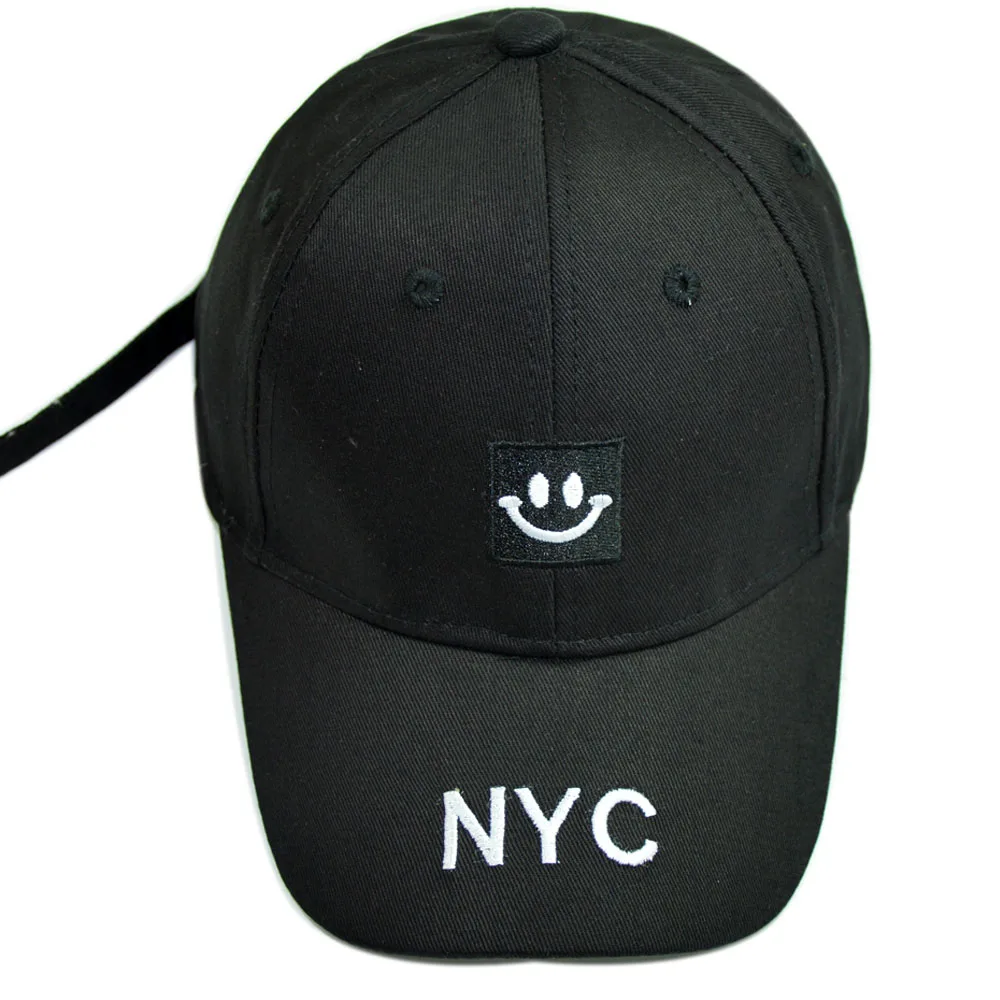 Хлопковая бейсболка для девочек NYC Smiley бейсболки хип-хоп Детская кепка для мальчиков весенне-осенняя Повседневная шапка Прямая - Цвет: black(NYC)
