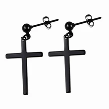 Wholesale Price Stainless Steel Cross Earrings Unisex Stud Earrings Big Cross Pendant Earring For Man Women Piercing Jewelry