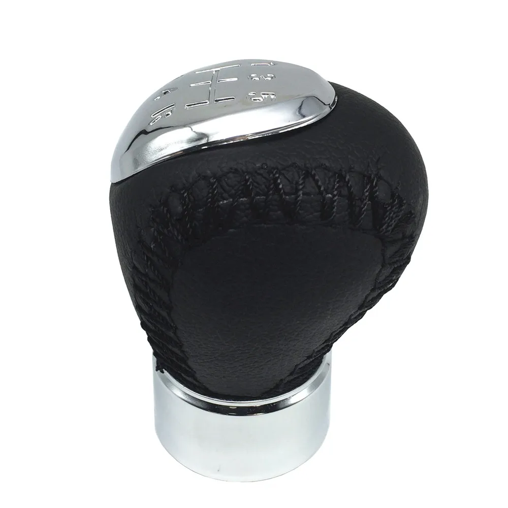 FaroeChi Black Chrome 5 Speed Leather Manual Gear Stick Shift Knob For