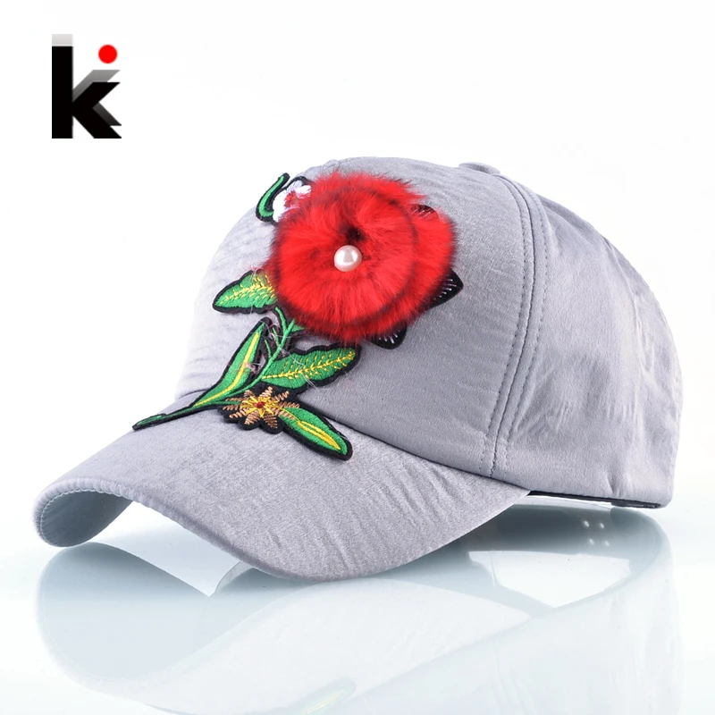 Женщин Кепки весна и осень красный пушистый цветок Бейсболки для женские хип-хоп Шапки для женщин Вышивка головные уборы шапки женские шляпа