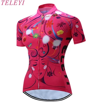 

TELEYI 100% Polyester Breathable Jersey Women Team Short Sleeve Cycling Shirt Ciclismo RoupaBicycle Wear Ciclismo Jersey No.9