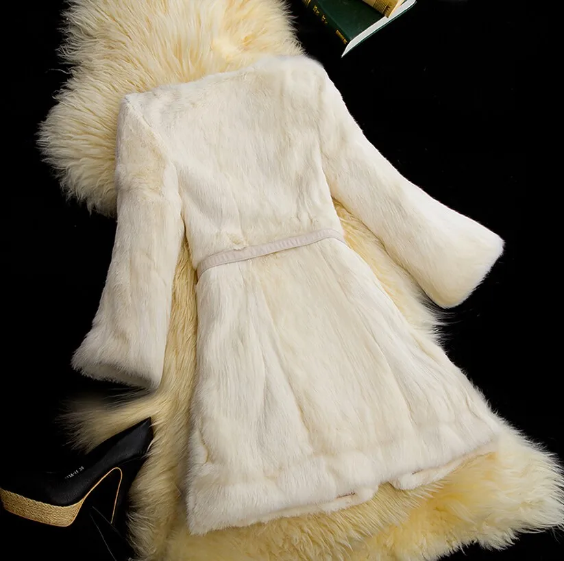Новое поступление женское модное пальто из натурального кроличьего меха чистое натуральное меховое пальто KFP635