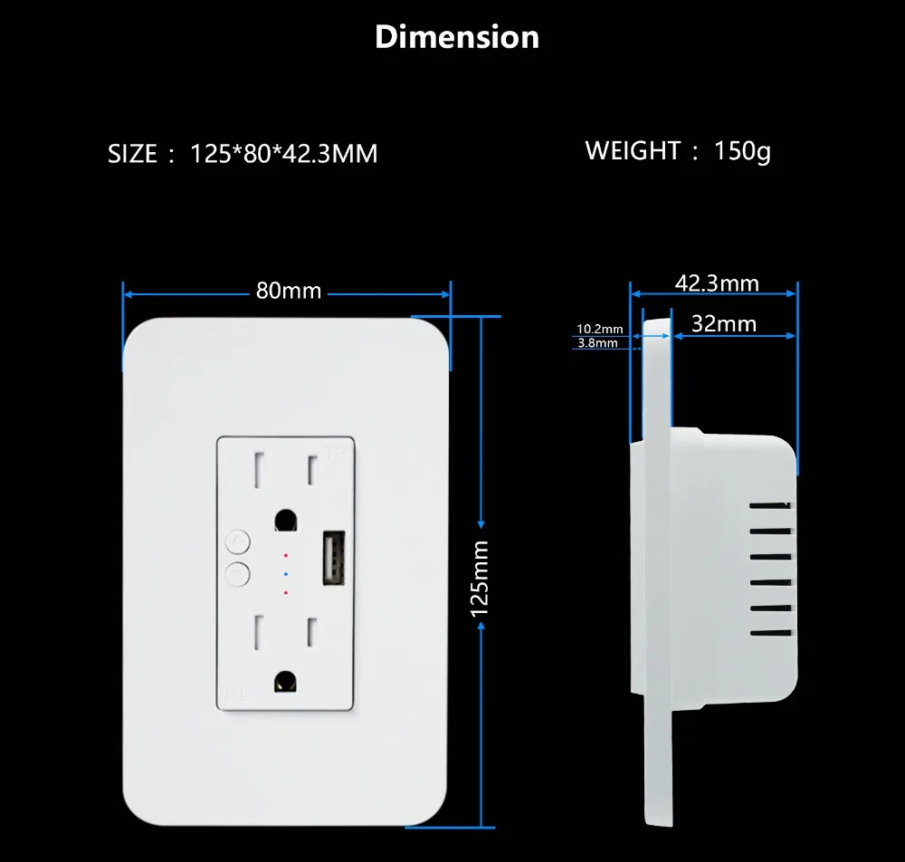 Настенная розетка Zemismart Tuya US 15 а с USB портом|Модули для умного дома| |
