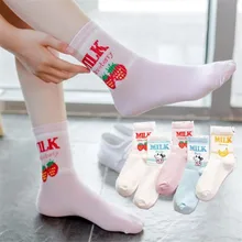 Корейские женские носки фрукты клубники носки с изображением банана хлопковые зимние теплые носки Harajuku для женщин Meias забавные молочные носки