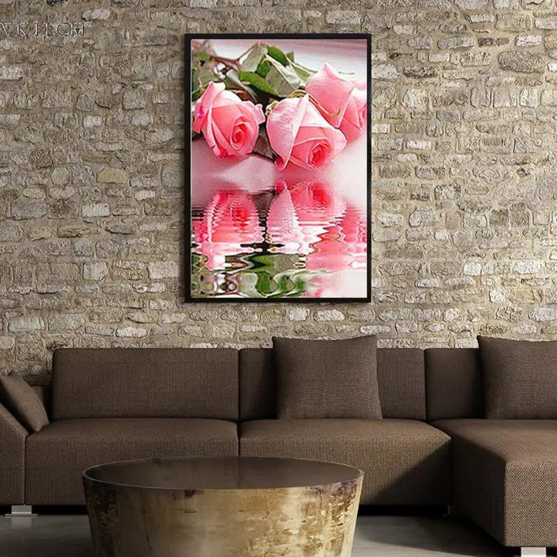 Diamonds Embroidery Partial Round Painting Pink Rose Cross Stitch Craft Mosaic