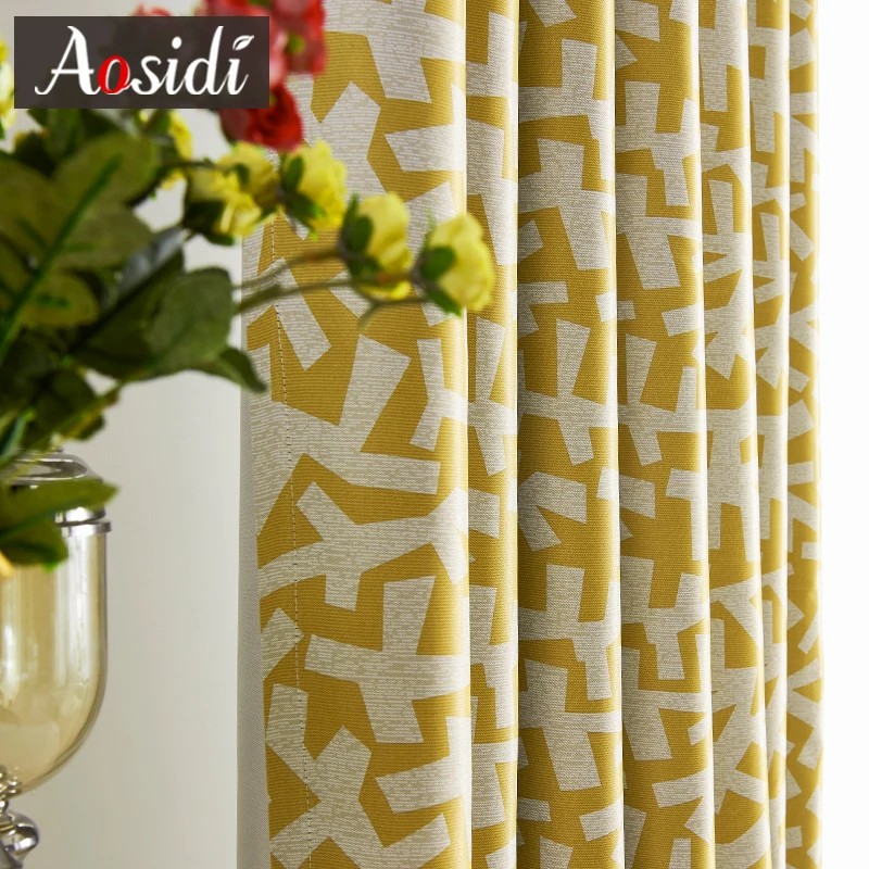 Modern Geometry Printed Curtains For Living Room The Yellow Blackout Curtains For Bedroom Window Drapes Fabrics 80 Blinds Tend